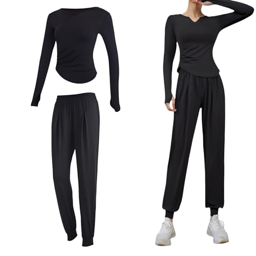 2 Piece Sets for Women, TC54014 Two Piece XXL Sets, Black Bundle with Polyester Spandex, Black Pilates Outfits, Easy Wear for All Body Types