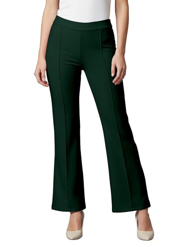 Image of Mehrang Cotton Blend Bootcut Parallel Trouser Pants for Women Regular Fit, Bellbottom Straight Pants for Womens