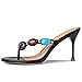 BeeLg Black Kitten Heel Thong Sandals for Women Round Open Toe Jeweled Flip Flops Fashion Summer Beach Dress Sandals