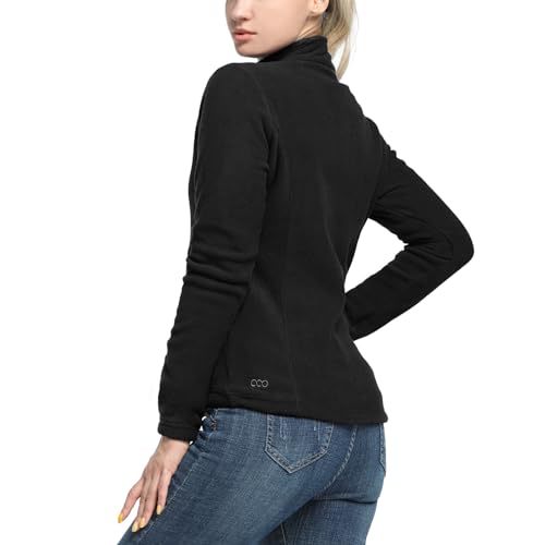 33,000ft Womens Fleece Jackets Ladies Lightweight Warm Full Zip Coat Breathable Microfleece Ladies Sweater Casual Long Sleeve, Ideal for Travelling Outdoor Sport Black L - Image 2