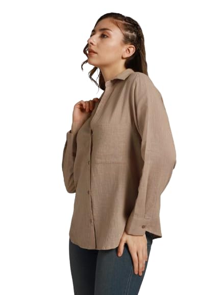 Image of High Star Women's Classic Oversized Spread Collar Long Sleeves Cotton Casual Shirt