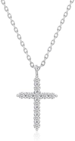 IMOLOVE Crucifix Necklace Men 0.5-1.2 CT Dainty 925 Sterling Silver Pendant Necklaces for Women Simple Trendy Moissanite Pendant Necklace with 18K Gold Plated
