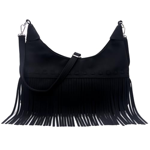 Image of Fringe Hobo Crossbody Bags for Women Cowgirl Western Crescent Purse Vegan Suede Hippie Shoulder Bag Bohemian Handbag