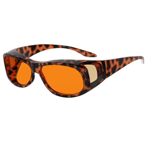 Image of Eyekepper 100% Blue Reduction,Fitover Anti-Blue Blocking Computer Glasses with Extra Amber Lenses for Women, Tortoise