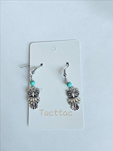 Tacttac S925 Sterling Silver Plated Antique Green Stone Ball 3D Owl Women Tassel Dangle Earring #TOP5