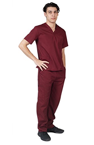 ACTIVE UNIFORMS Men Scrub Set Medical Scrub Top and Pants(Burgundy, X-Large)