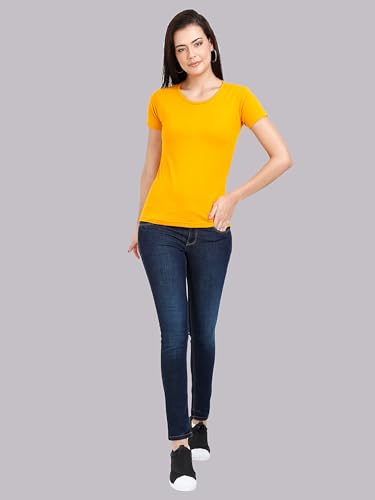 Image of FLEXIMAA Women's Cotton Plain Round Neck Half Sleeve T-Shirt