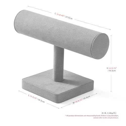 Microfiber Watch Stand T-bar Jewelry Stand Watch Holder Organizer Round Tube Bracelet Necklace Bangle Holder,Solid Wood Interior(Grey)