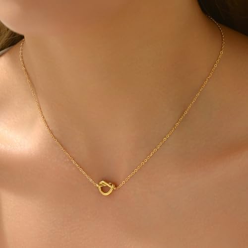 Gold Necklace for Women 18K Gold Plated Cute Heart Necklace Dainty Disc Circle Love knot Pendant Necklaces Gifts2