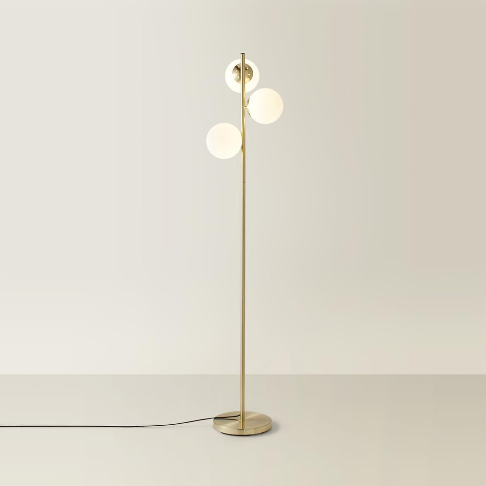 Valuelights Gold | Modern 3 Light Metal Stem Floor Lamp For Living Room Hallway With White Frosted Glass Shades + Led Bulbs | Floor Lamps & Home Improvements Essential