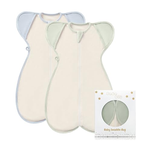 Image of Baby Swaddle Sleeping Bag, 0.5 TOG, 2-Way Zipper, Breathable Mesh, Arms In /Out Design, 2-Pack (Sage & Ether, Large)