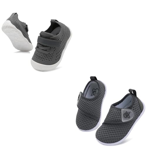 LeIsfIt Baby Shoes Boys Girls First Walking Shoes Darkgrey 18-24 Months - Main Image