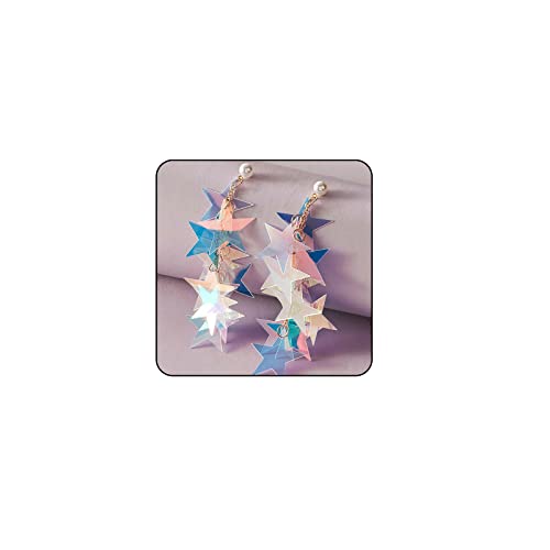 Silver Star Dangle Earrings - Iridescent Rhinestone Stars, Big Sparkle, Women's Dangling Star Jewelry