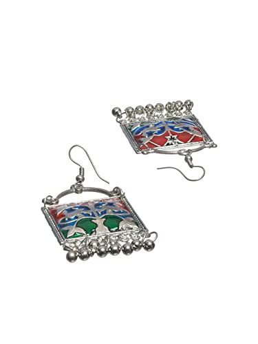 Oxidised Multicolor Square Tasseled Jewellery Set, Vibrant Style