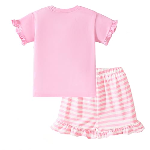 Image of HILEELANG Toddler Girl Summer Short Outfit Sets Cotton Short Sleeve Tops Tees Shorts Clothing Sets