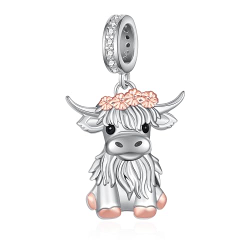 Cute Animals Charms 925 Sterling Silver Highland Cow/Dachshund/Cat/Dragon/Axolotl/Capybara/Pug/Dog Charms for Bracelets Cute Animals Jewelry Highland Cow Jewelry Gifts for Women
