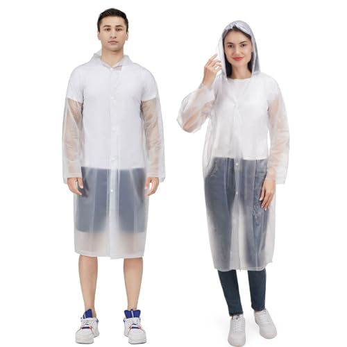 Aolegoo 2 Piezas Chubasqueros Impermeable, Poncho de lluvia Reutilizable con Bolsa Para Ciclismo, Camping, Festival de Música (Blanco)