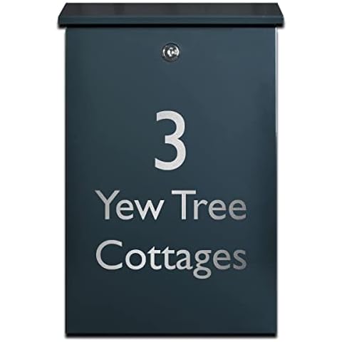 Personalised Postbox Letterbox Mailbox, Pluto - Anthracite Grey, Steel, Wall-Mounted, Lockable, 38 x 25 x 7.5cm Cover