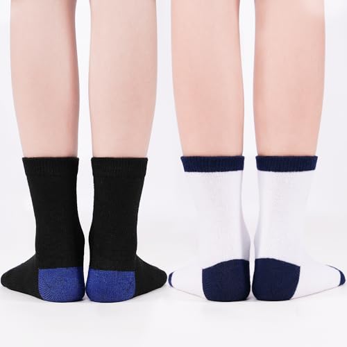 Image of 12 Pairs Kids Crew Socks,Black School Socks for Unisex Ages 1-13 | Trendy color-block design on classic black base,for school uniforms, athletic activities and indoor home leisure