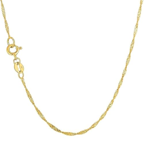 Real 14k Solid Yellow Gold Singapore Chain Necklace with Spring Ring, Jewery Gift for Her Him