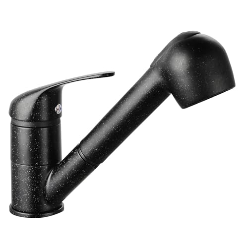 Edouard Rousseau - Mitigeur Évier BAGO Noir Moucheté - Douchette extractible 2 jets - Flexible Inox 1,20 m