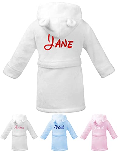 kdo-magic - Peignoir bébé personnalisé - Doux et moelleux - personnalisable et brodé avec un prénom - Garçons & Filles (Blanc, 12-18 mois)