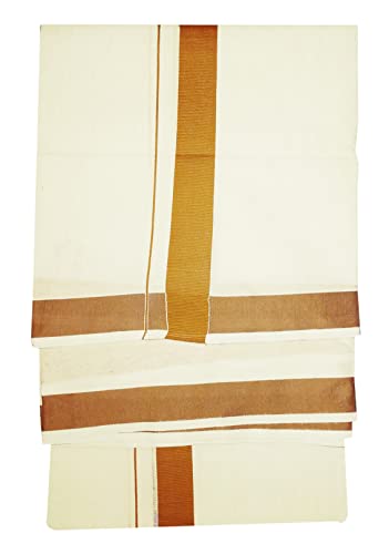 Image of Mens Thick Border 100% Cotton Cream Dhoti 4.0 Meters Double Mundu /Vesti