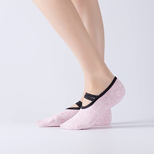 Image of Yoga Pilates Socks with Grips Band for Women Non Slip Cushioned Low Cut Socks for Dance Barre Ballet