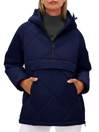 Cicy Bell Women's Quilted Puffer Pullover Jackets Oversized Half Zip Puffy Hooded Outerwear Warm Winter Coats