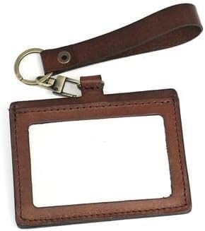 Tartera de identificación de cuero genuino con cordón para oficina y estudiantes