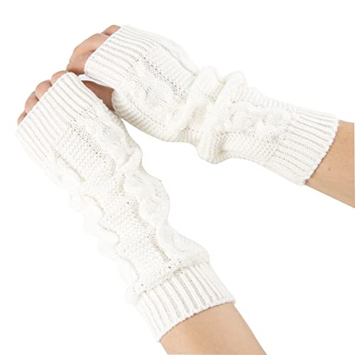 WOIRROIP Gestrickte Armstulpen Handschuhe Winter Lange Fingerlose Handschuhe Daumenloch Handschuhe Fäustlinge für Damen und Herren Cover