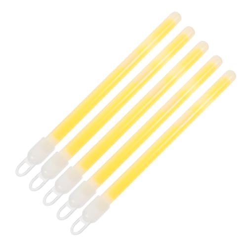 WOONEKY 5pcs Multi Functional Yellow Glow Sticks with Hooks Emergency Camping Lights Luminous Props for Outdoor Parties Dark Events and Safety