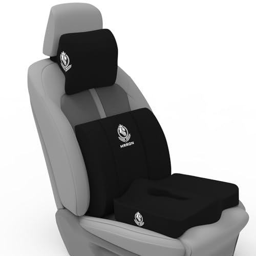Image of MRRON Neckrest Back Support or Coccyx Orthopaedic Cushion for Long Sitting Universal fit with Ergonomic Design Made by High Density Memory Foam Used for Car or Office Chairs. (Black, Backrest)