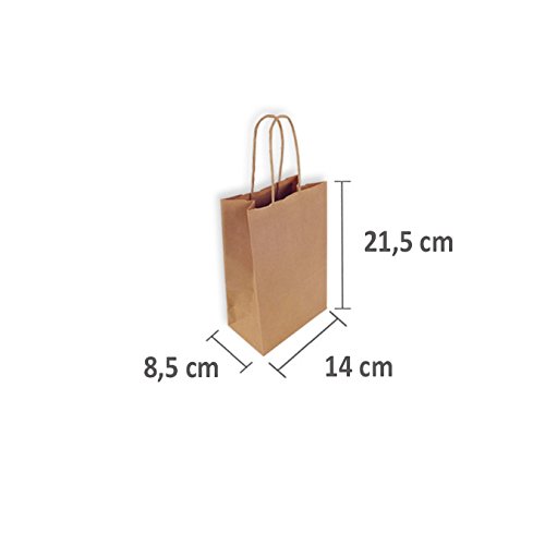 800 Bolsas de Papel Kraft 14+8,5x21,5 cm. Mini. con asa de Papel Rizado.