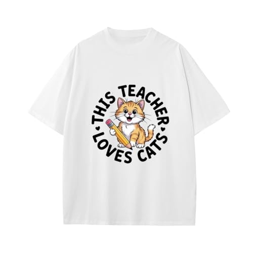 This Teacher Loves Cats, Back to School Kindergarten Boys Girls Teens T-Shirt Anime Gift