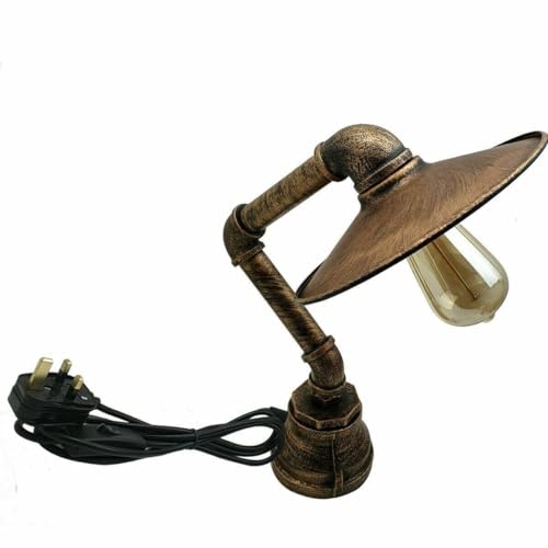 LEDSone Lampe de table en forme de pipe à eau, style vintage industriel steampunk, style rustique en cuivre brossé, idéal pour une table de chevet ou un...