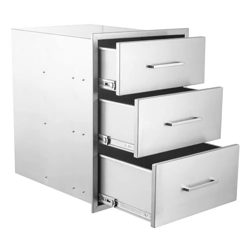 Image of Outdoor Kitchen Drawers,18 inch W x 23 inch H x 23 inch D Stainless Steel BBQ Triple Drawer, Flush Mount Access 3 Drawer for Outdoor Kitchen,BBQ Island
