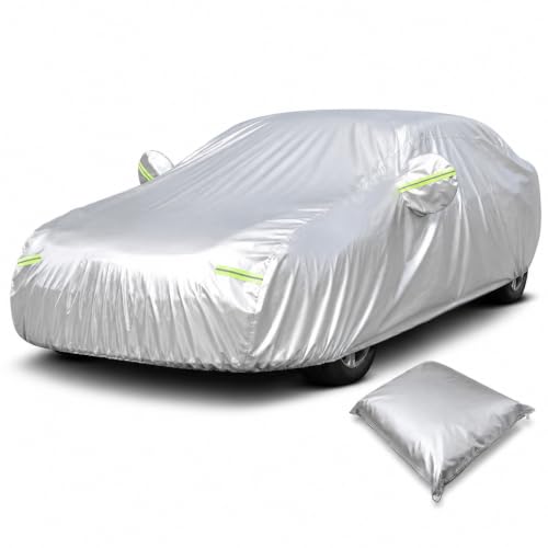 Image of GXARTS Heavy Duty Car Cover 189 inchx75 inchx59 inch Waterproof All-Weather Sedan Cover with Zipper Door+Windproof Straps,UV Snowproof Dustproof Fit for Toyota Corolla Honda Civic VW Jetta Kia Forte Elantra+More