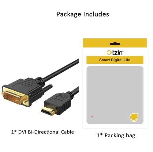 Image of ETZIN HDMI to DVI Adapter Cable 1.5M, Bi-Directional 1080p DVI-D to HDMI Cable for Raspberry Pi, Roku, Xbox One, PS3 /4 /5, Blueray, Switch (EPL-1203H)