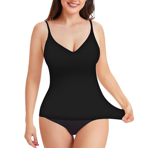 UILYNIU Camisetas Tirantes Mujer Parte Superior de Espaguetis para Mujer, Camisola Sólida Básica para Mujer, Camiseta sin Mangas con Tirantes Finos, Suaves y Elásticas Seamless sin Costuras (Negro)