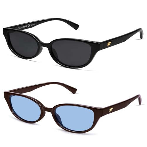 Image of VANLINKER Retro Semi Oval Polarized Sunglasses for Women Men Trendy Small 90s Style Vintage Narrow Rectangle Frame VL9833