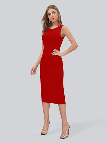 Image of Toochki Women's Spandex Solid Bodycon Western Dress | A line | Winter Dress | Western | | Trendy | Midi Body Hugging