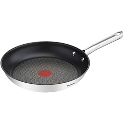 Sartenes Tefal Sin Pfoa Tefal Duetto - Sartén 28 cm de acero ioxidable, revestimiento antiadherente Power Resist, base inducción y alto impacto, Thermo-Spot, mango robusto, limpieza fácil, sin PFOA