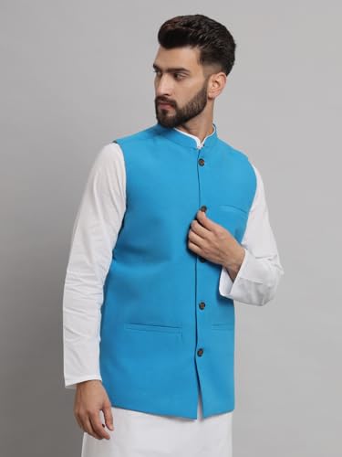 Image of LATEST CHIKAN Men's Traditional Cotton Solid Nehru Jacket /Waistcoat