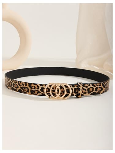 COZYEASE Women's Y2K Leopard Multi Ring Waist Belts Round Buckle Medium Belt for Jeans Pants2