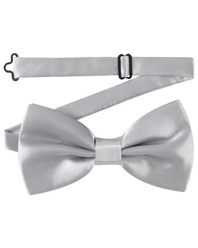 AWAYTR Mens Pre Tied Bow Ties for Wedding Party Fancy Plain Adjustable Bowties Necktie (Silver)