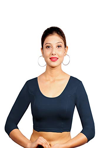 Image of Abhi Cotton Readymade Saree Blouse for Women- 3 /4 Sleeve, Round Neck, Regular-fit, Stretchable, Pull-on Style