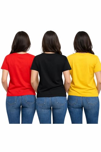 Image of Hangout Hub HH95 Tshirt for Womens | Regular Fit | Super Combed Cotton Women T-Shirt | Solid Plain Tees | Round Neck T Shirt | Half | Pack of 2 | 3 | 4 | 5 | 6