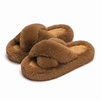 Chantomoo Women's Cross Slippers Memory Foam House Bedroom Slippers for Women Fuzzy Plush Comfy Faux Fur Lined Slide Shoes Anti-Skid Sole Trendy Gift Slippers Dark BrownSize 9 10 8.5