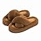 Chantomoo Women's Cross Slippers Memory Foam House Bedroom Slippers for Women Fuzzy Plush Comfy Faux Fur Lined Slide Shoes Anti-Skid Sole Trendy Gift Slippers Dark BrownSize 9 10 8.5